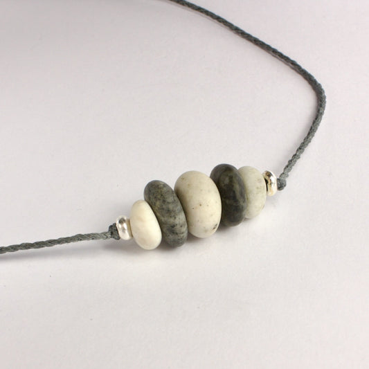 ACT498: Five stone pendant - grey and cream