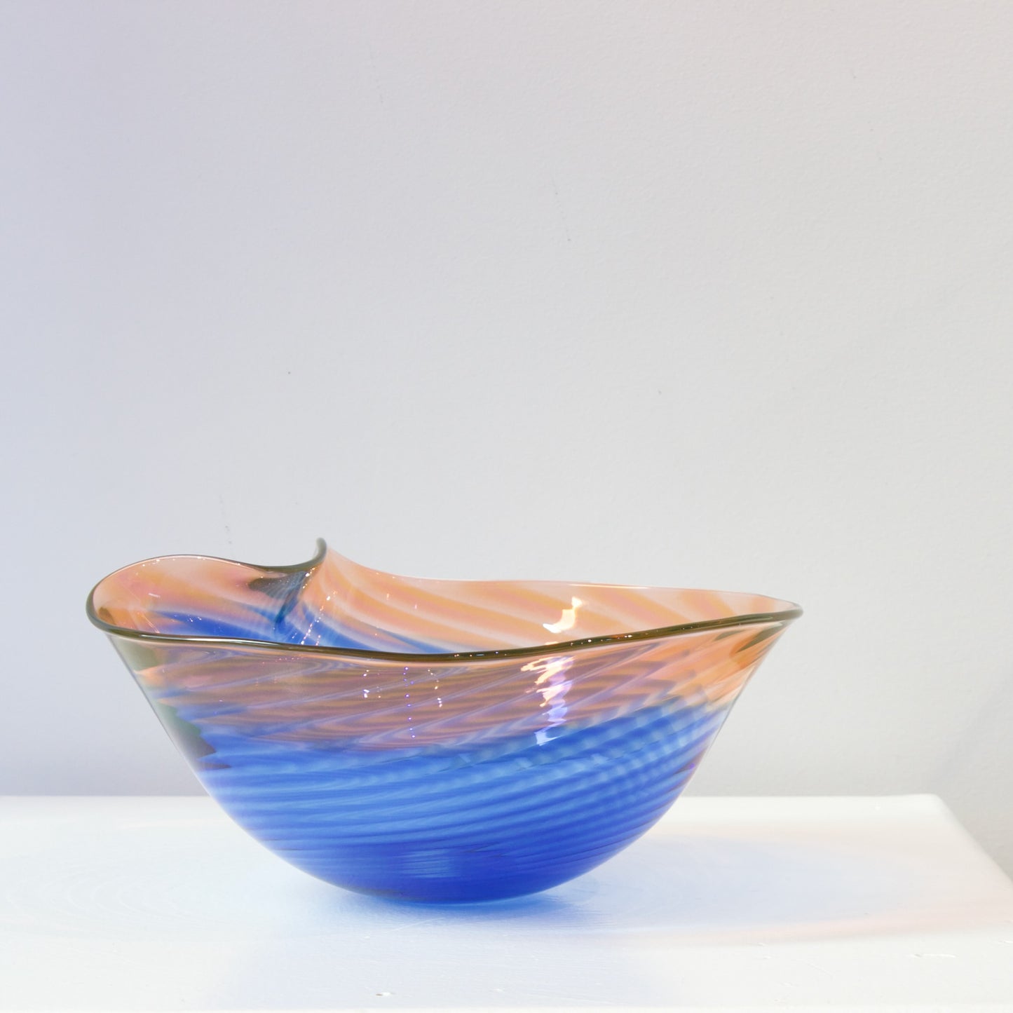 CJ201: Feather bowl - coral and cobalt blue