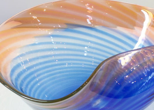 CJ201: Feather bowl - coral and cobalt blue