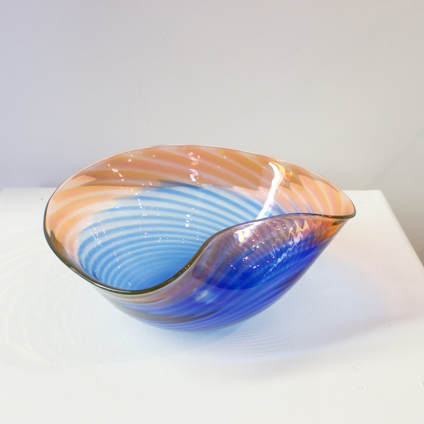 CJ201: Feather bowl - coral and cobalt blue