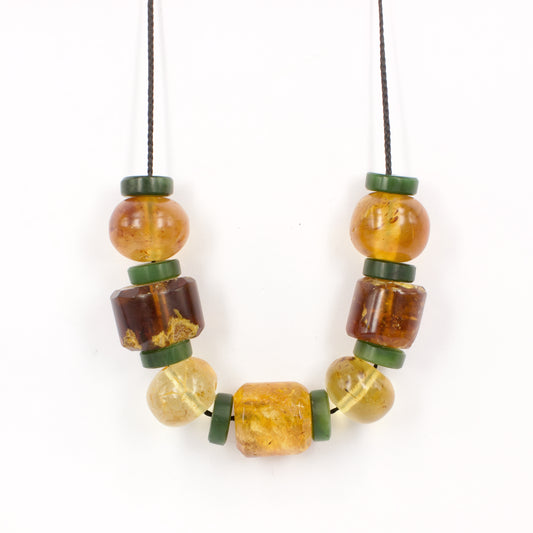 NA95: Kauri gum and pounamu bead necklace