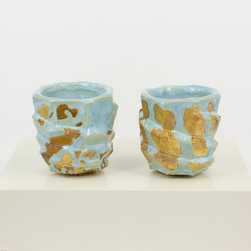 NT04 & NT08: Guinomi (sake cup) - blue with gold and copper lustre