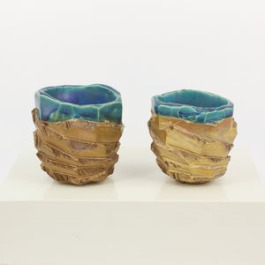 NT03 & NT06: Guinomi (sake cup) - blue with gold lustre