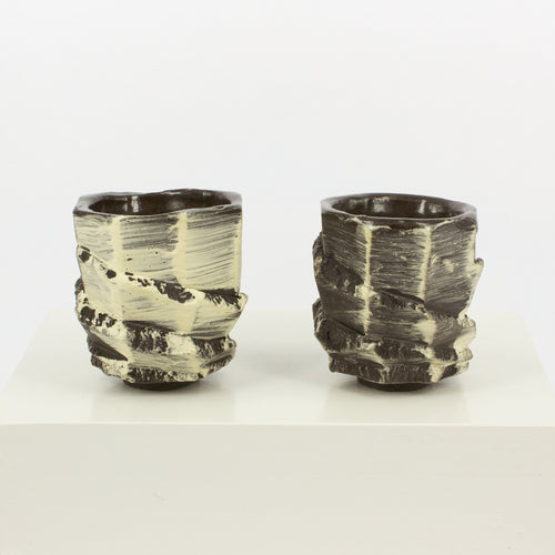 NT09 & NT10: Guinomi (sake cup) - Black clay with white slip