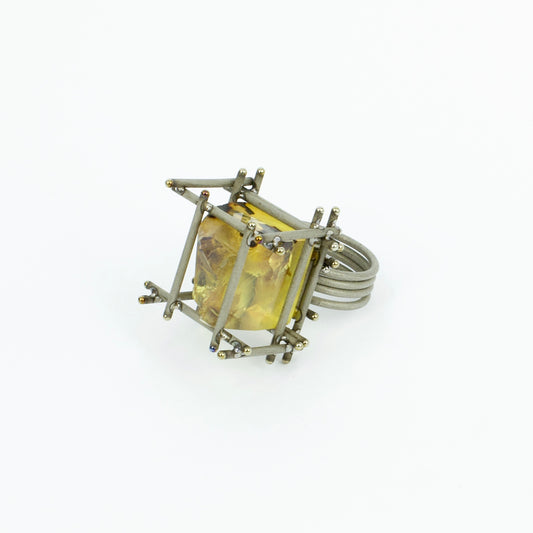 NA129: NZ Amber and titanium ring