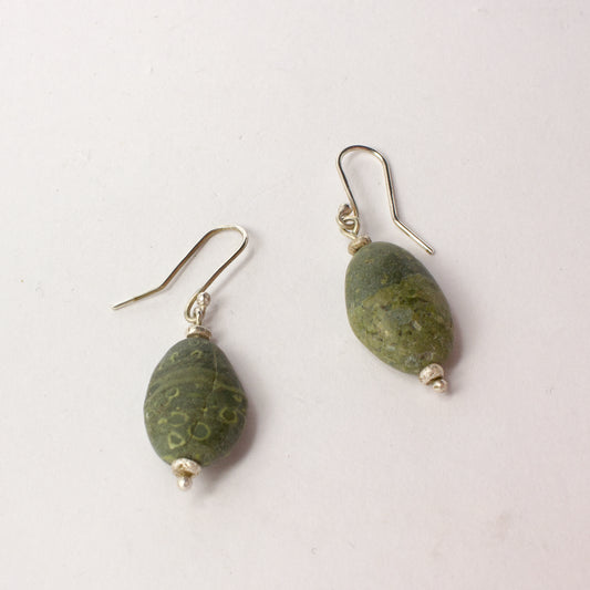 ACT163: Orepuki stone earrings - green speckle