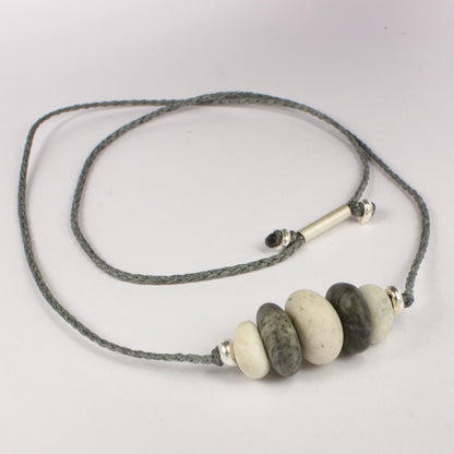 ACT498: Five stone pendant - grey and cream