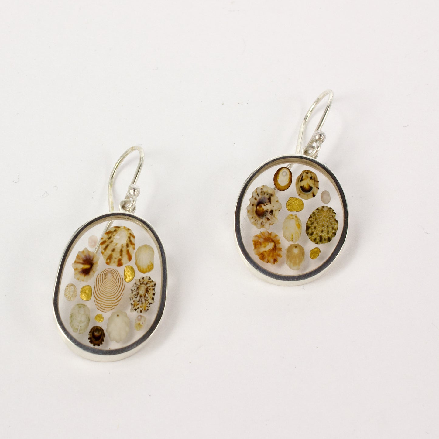 ACT514: Otago gold nugget and Catlins limpet shell earrings