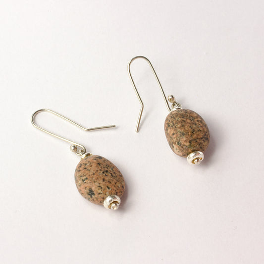 ACT516: Orepuki stone earrings - pink speckled granite