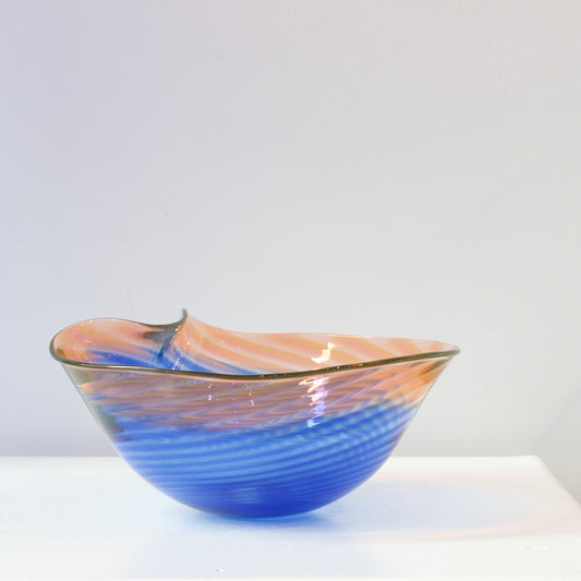 CJ201: Feather bowl - coral and cobalt blue