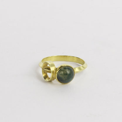 JB127: Moss agate and electrum double ring