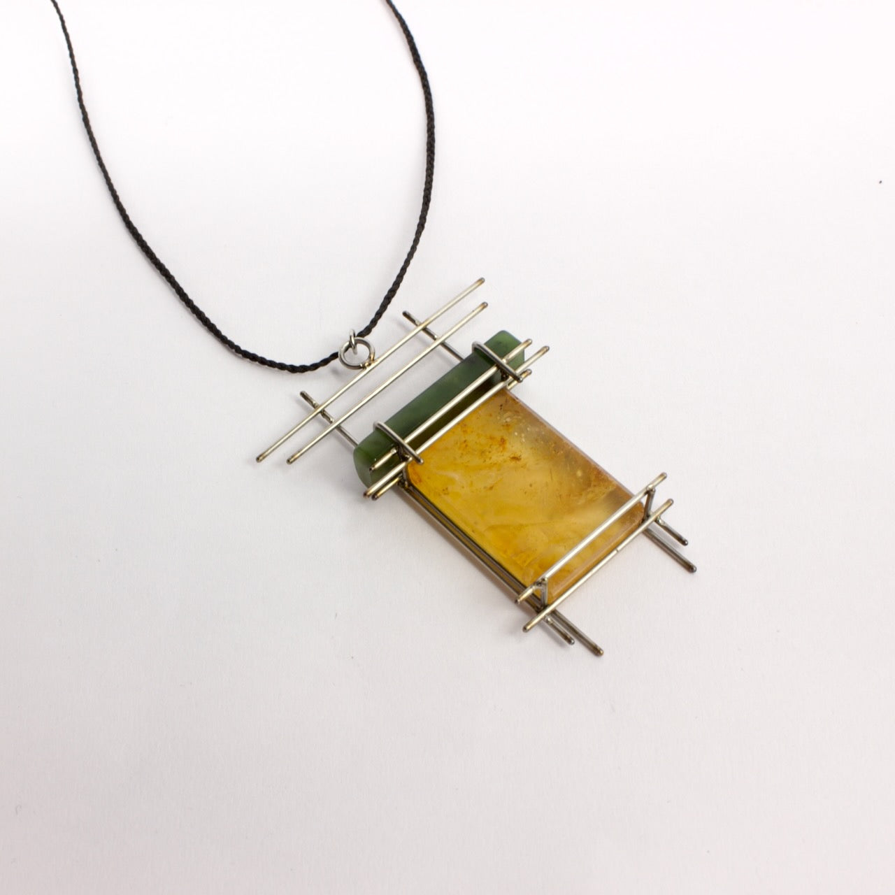 NA195: Large Kauri gum and pounamu pendant