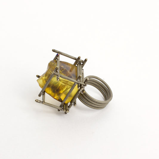 NA129: New Zealand amber and titanium ring