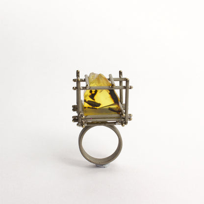 NA129: New Zealand amber and titanium ring