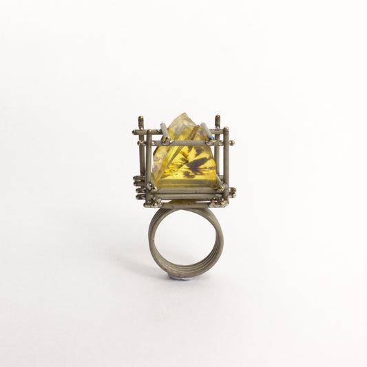 NA129: New Zealand amber and titanium ring