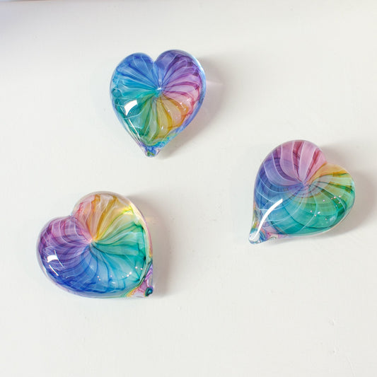 JCU: Rainbow heart paperweights