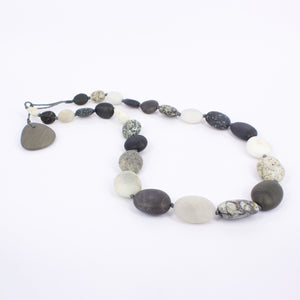 ACT268: Black and white Orepuki stone necklace