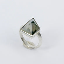 JB113: 'Khufu' asymmetrical facet moss agate ring
