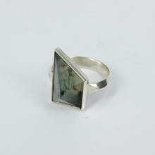 JB113: 'Khufu' asymmetrical facet moss agate ring