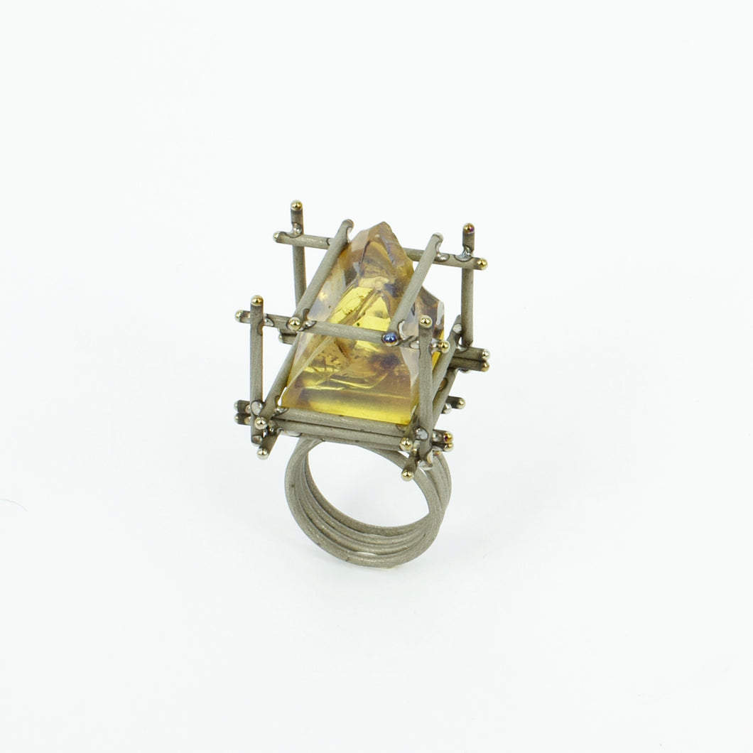 NA129: NZ Amber and titanium ring